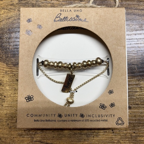 Bella Uno Bellissima Recycled Silver‎ Plated "Strong" Bracelet - Gold - Picture 1 of 5